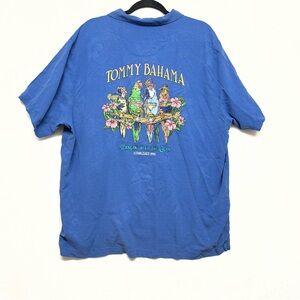 Tommy Bahama 100% Silk Blue button down Shirt with Embroidered Tropical Graphic